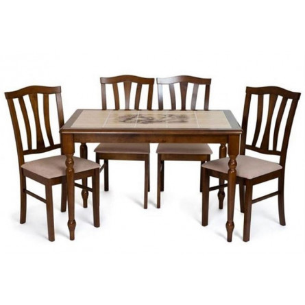 Обеденная группа стол с плиткой TС-3045/8162 темный дуб, гевея Мебель Малайзии