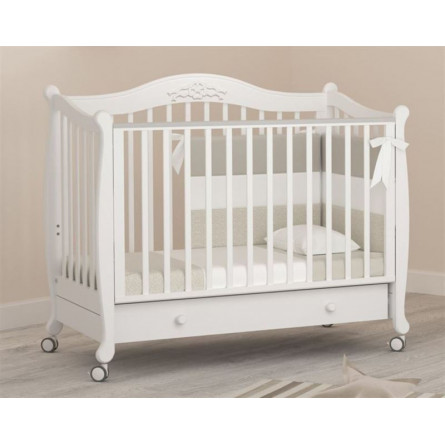 Кроватка для новорожденных на колесах с ящиком «Моника» белый