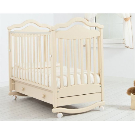 Кроватка для новорожденных с планкой для качания и ящиком «Анжелика» слоновая кость