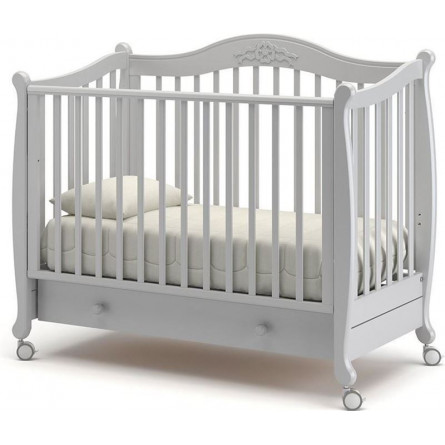 Кроватка для новорожденных на колесах с ящиком «Моника» белая ночь