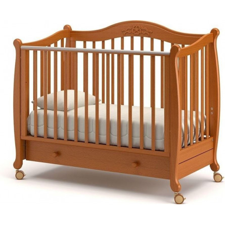 Кроватка для новорожденных на колесах с ящиком «Моника» вишня