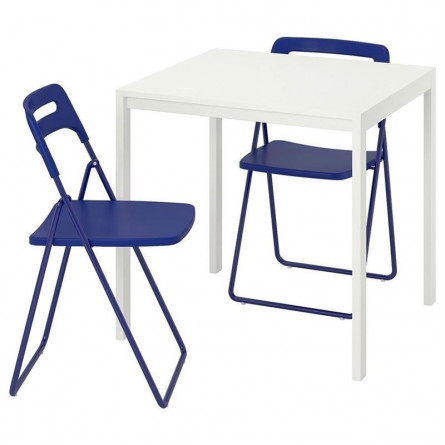 Обеденная группа MELLTORP МЕЛЬТОРП / NISSE НИССЕ Стол и 2 складных стула, белый/темный сине-сиреневый