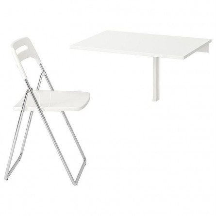 Обеденная группа НОРБЕРГ / НИССЕ - Стол и 1 стул, белый, хромированный белый, 74 см
