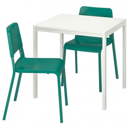  МЕЛЬТОРП/ ТЕОДОРЕС Стол и 2 стула, белый, зеленый, 75x75 см 