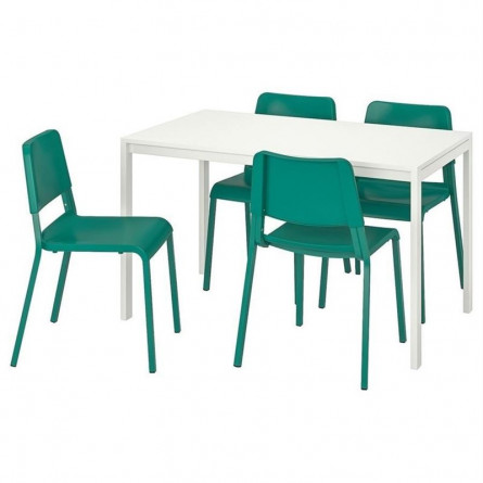Обеденная группа МЕЛЬТОРП / ТЕОДОРЕС - Стол и 4 стула, белый, зеленый, 125 см