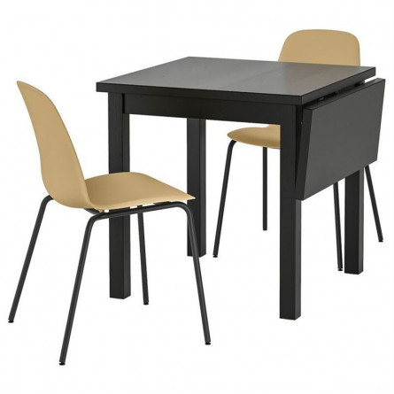 Обеденная группа НОРДВИКЕН / ЛЕЙФ-АРНЕ - Стол раскладной и 2 стула, светлый оливково-зеленый, Брур-Инге черный, 74/104x74 см
