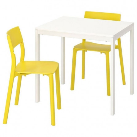 Обеденная группа VANGSTA ВАНГСТА / JANINGE ЯН-ИНГЕ Стол и 2 стула, белый/желтый