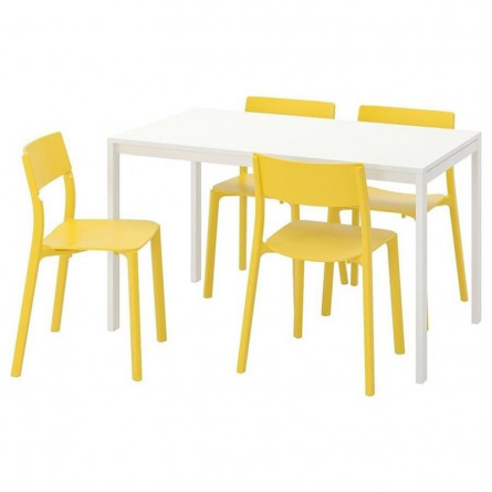 Обеденная группа MELLTORP МЕЛЬТОРП / JANINGE ЯН-ИНГЕ Стол и 4 стула, белый/желтый