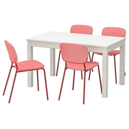 Обеденная группа ЛАНЕБЕРГ / КАРЛ-ЯН - Стол и 4 стула, белый, красный красный, 130/190x80 см