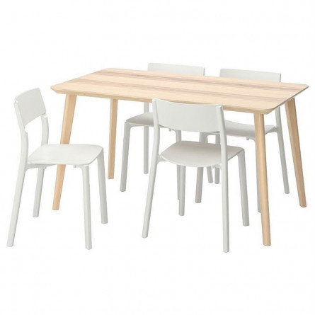 Обеденная группа LISABO ЛИСАБО / JANINGE ЯН-ИНГЕ Стол и 4 стула, ясеневый шпон/белый