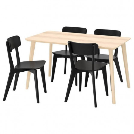 Обеденная группа LISABO ЛИСАБО / LISABO ЛИСАБО Стол и 4 стула, ясеневый шпон/черный