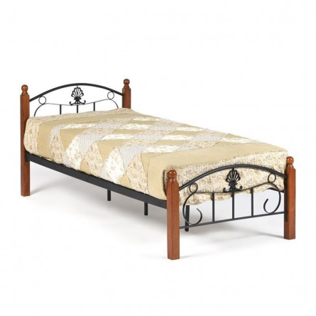 Кровать РУМБА (AT-203)/ RUMBA Wood slat base дерево гевея/металл, 90*200 см (Single bed), красный дуб/черный