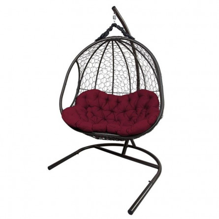 Кресло подвесное для двоих ГЕЛИОС, цвет темно-коричневый, подушка – бордовый