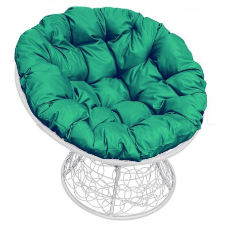 Кресло Papasan, цвет плетения белый, цвет подушки зеленый