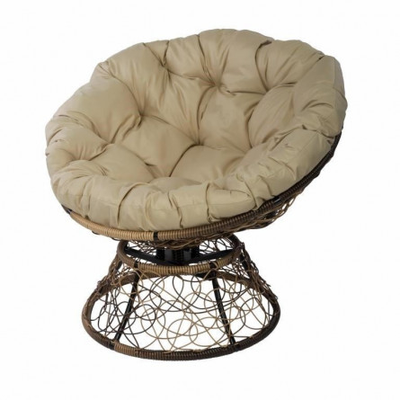 Кресло Papasan с пружиной, цвет плетения светло-коричневый, цвет подушки бежевый