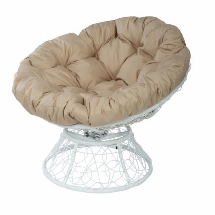 Кресло Papasan с пружиной, цвет плетения белый, цвет подушки бежевый