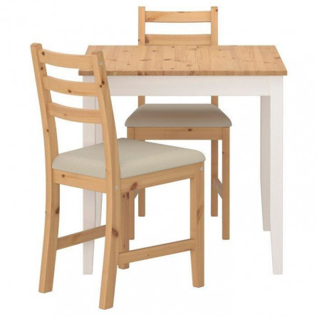 Обеденная группа LERHAMN ЛЕРХАМН Стол и 2 стула, светлая морилка антик белая морилка/Рамна бежевый