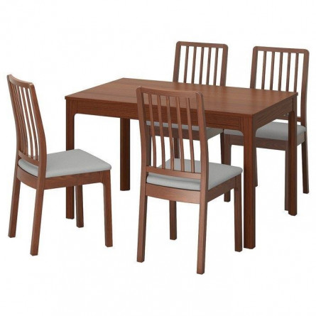 Обеденная группа EKEDALEN ЭКЕДАЛЕН / EKEDALEN ЭКЕДАЛЕН Стол и 4 стула, коричневый/Рамна светло-серый