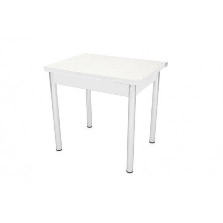 Стол обеденный ЛС-831 (пластик 4061 лоза серебро/ ноги Хром/кромка+подстолье серый)