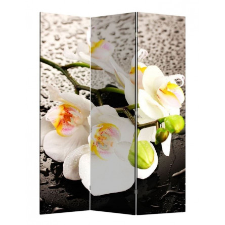 Ширма 1111-3 "Белая орхидея и капли" (3 панели)