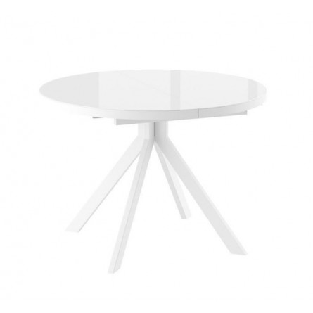 Стол круглый раздвижной со стеклом "RONDO-110" (Белый оптивайт/Белый) 110(145),
