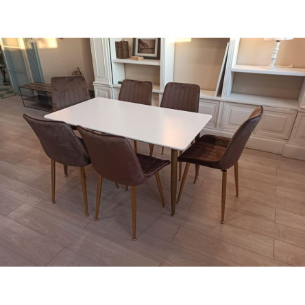 Обеденный комплект стол ФАВОРИТ “FAVORITE” + 6 коричневых стульев СЕДИЯ “SEDIA”