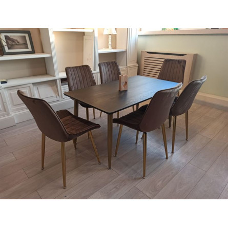 Обеденный комплект стол ФАВОРИТ “FAVORITE” + 6 коричневых стульев СЕДИЯ “SEDIA”