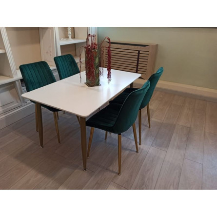 Обеденный комплект стол ФАВОРИТ “FAVORITE” + 4 зеленых стула СЕДИЯ “SEDIA”