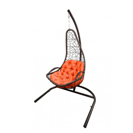 Кресло подвесное Кипр арт.7028 цв.корзины темно-коричневый, цв.подушки оранжевый "Garden story"