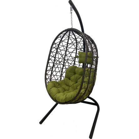 Кресло подвесное Кокон XL арт.D52-MT005 цв.корзины темно-коричневый, цв.подушки оливковый "Garden story"