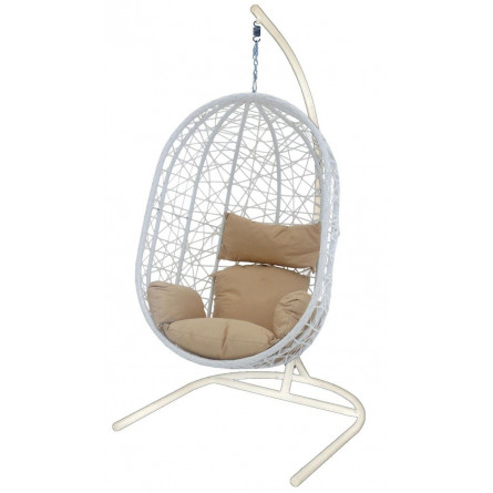 Кресло подвесное Кокон XL арт.D52-МТ002 цв.корзины белый, цв.подушки бежевый "Garden story"