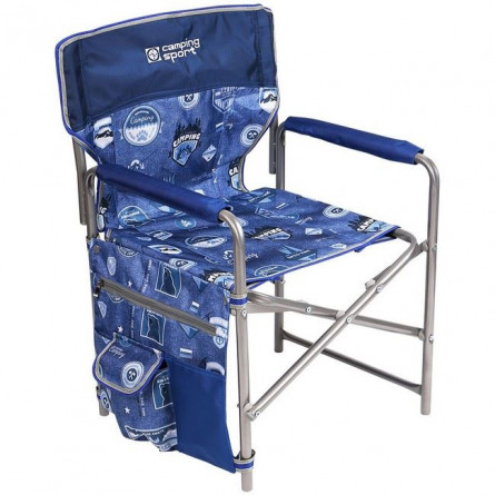 Кресло складное c карманами КС1 арт.КС1/ДС серый синий, без м/э
