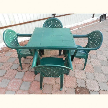 Комплект пластиковой мебели (стол квадратный "Дублин" 800х800 зеленый + 4 кресла "Барселона" зеленых)