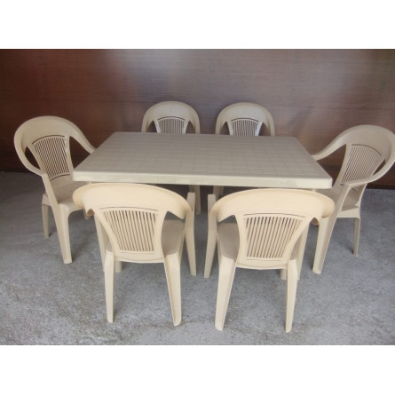 Комплект пластиковой мебели "Нирвана" (стол прямоугольный 1500х900 + 6 кресел Элегант)