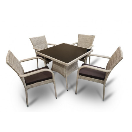Обеденная мебель из искусственного ротанга стол РИМИНИ "RIMINI"(с подушками) + 4 кресла
