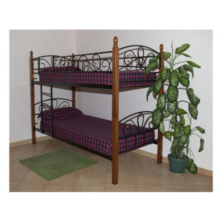 Двухъярусная кровать Арзу - DD (металл-коричневый бархат/дерево- т.орех)