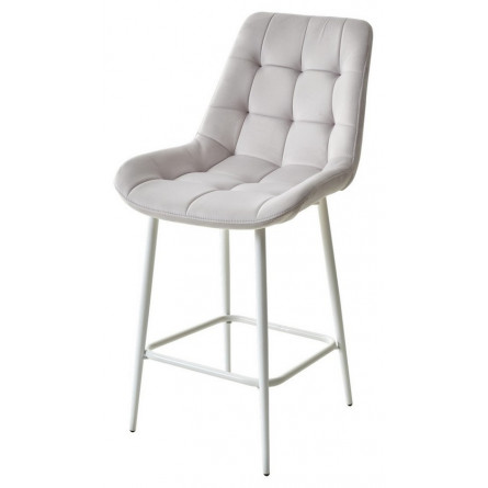 Полубарный стул ХОФМАН, цвет H-09 Светло-серый, велюр / белый каркас H63cm М-City