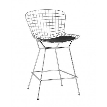 Стул полубарный Stool Group Bertoia Хромированный/Черная подушка