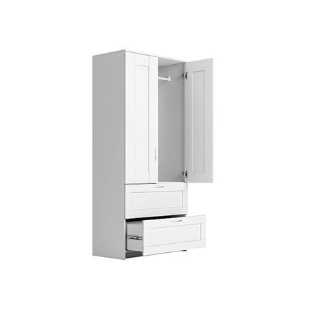 Шкаф СИРИУС двухдверный белый с одним выдвижным ящикам и двумя зеркалами